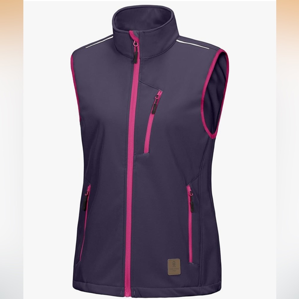 Women's Dark Purple Softshell Vest with Pink Accents